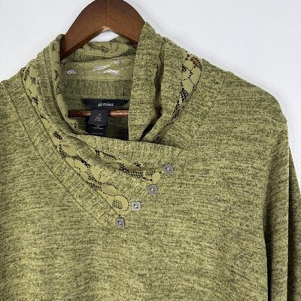Ali Miles Green Lace Textured Cowl Neck Top 1X Plus Stretch Tunic Blouse